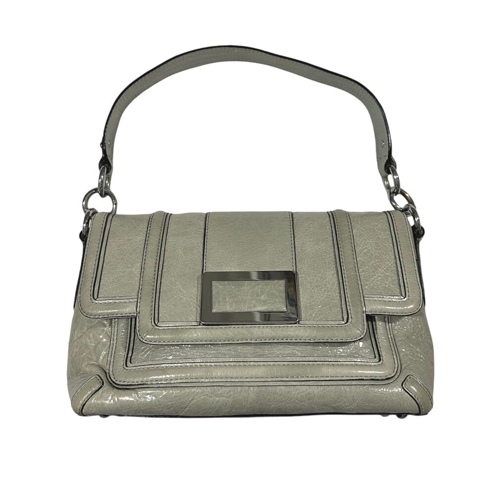 Banana Republic Patent Leather Buckle Grey Shoulder Bag